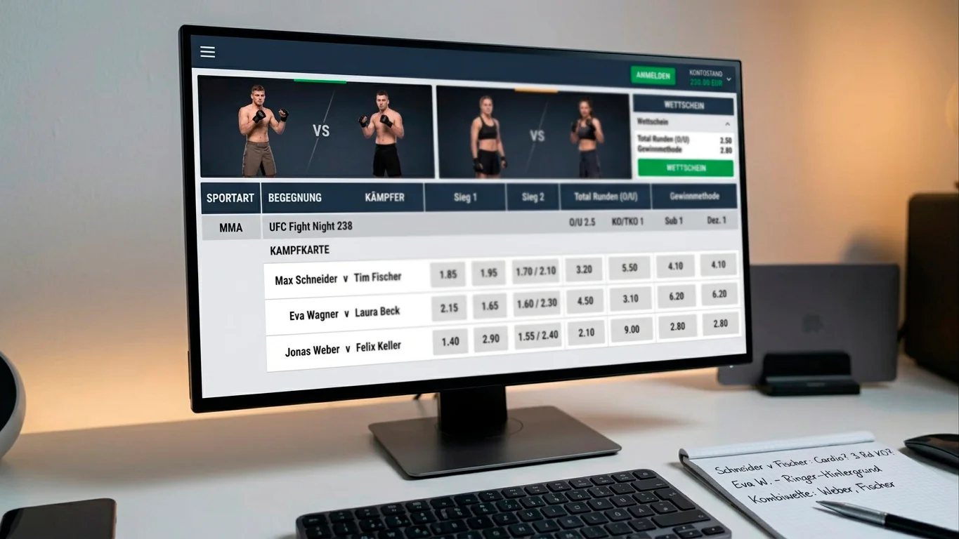 Wettquoten und Wettarten für einen UFC-Kampf auf einem Bildschirm